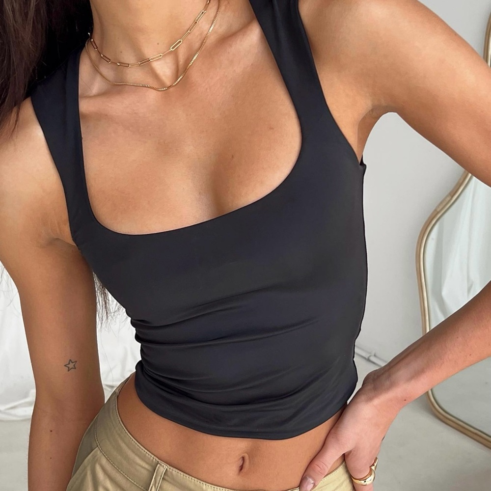 Black Square Neck Tank Top